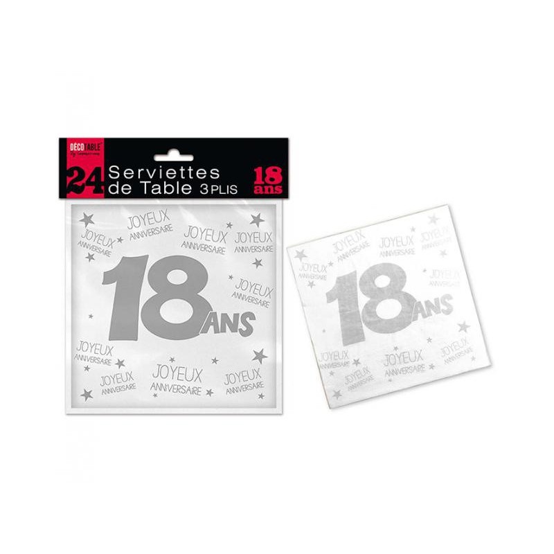 24 Serviettes De Table 18 Ans Coti Jouets Accessoires De Fetes Et Decoartion A Themes