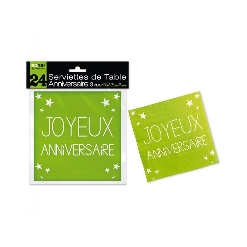 24 Serviettes De Table Joyeux Anniversaire Vert Coti Jouets Accessoires De Fetes Et Decoartion A Themes