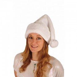 Bonnet de Noël Blanc en Peluche Epaisse