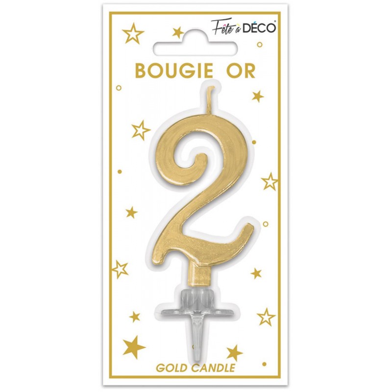 Bougie Goud Or 2 Ans - Bougie 2 Ans - Bougie Numéro 2 - Bougie 2 Ans -  Bougie Or