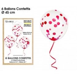 Ballons de Baudruche Confettis Rouge 6 Pièces