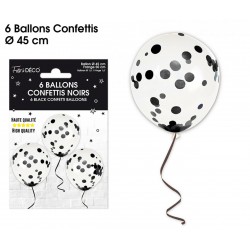 Ballons de Baudruche Confettis Noir 6 Pièces