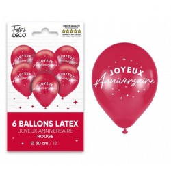 Ballons de Baudruche Métalliques Joyeux Anniversaire Rouge Cerise 6 Pièces