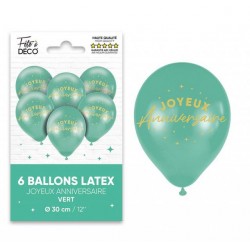 Ballons de Baudruche Métalliques Joyeux Anniversaire Vert Menthe 6 Pièces