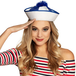 Béret de Marin Bleu et Blanc avec Pompon