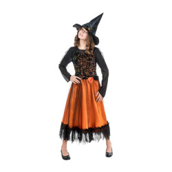 Sorcière Lucinda Orange à Sequins Avec Chapeau