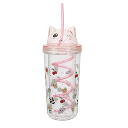 Mug de Transport Tête de Chat Avec Paille 40cl Kawaii