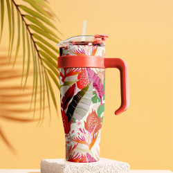 Mug de Transport Isotherme Miami Fleurs Tropicales 1,2L