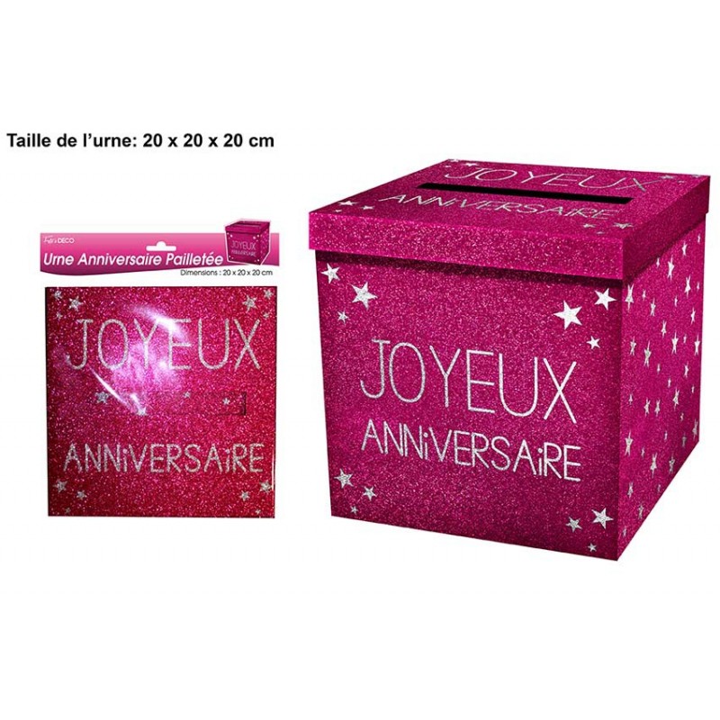 Urne Paillettes Rose Joyeux Anniversaire Coti Jouets Specialiste A Dijon En Articles De Fetes Pour Anniversaire